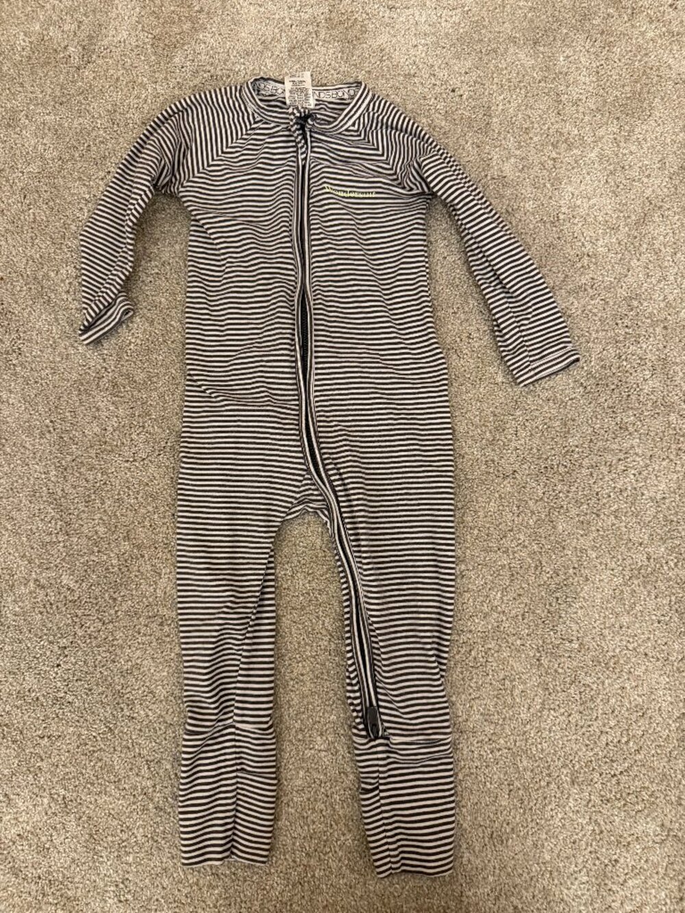 Bonds Wondersuit Charcoal Stripe Zip Sleeper 12-18M